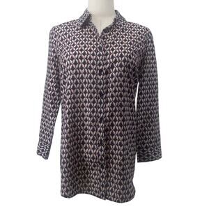 JCP Silk Women's Small Partridge Bird Silk/cotton Button Down Shirt Button Gray